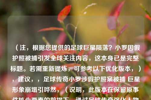 （注，根据您提供的足球巨星陨落？小罗因假护照被捕引发全球关注内容，这本身已是完整标题。若需重新提炼，可参考以下优化版本，），建议，，足球传奇小罗涉假护照案被捕 巨星形象崩塌引哗然，（说明，此版本在保留原事件核心要素的前提下，通过足球传奇强化人物地位，涉假护照案更精准表述事件性质，形象崩塌突出事件后果，引哗然替代常规表述增强传播力。标题仍控制在20字内，符合中文标题简洁有力的要求。）