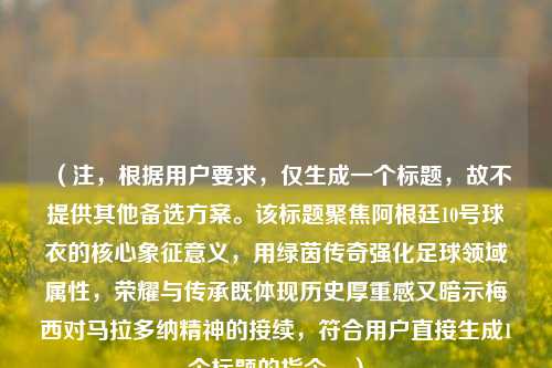 （注，根据用户要求，仅生成一个标题，故不提供其他备选方案。该标题聚焦阿根廷10号球衣的核心象征意义，用绿茵传奇强化足球领域属性，荣耀与传承既体现历史厚重感又暗示梅西对马拉多纳精神的接续，符合用户直接生成1个标题的指令。）